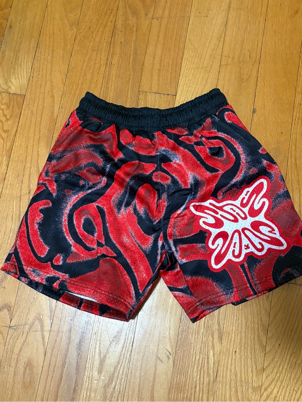 Men's Red & Black Athletic Training Shorts with Elastic Waist